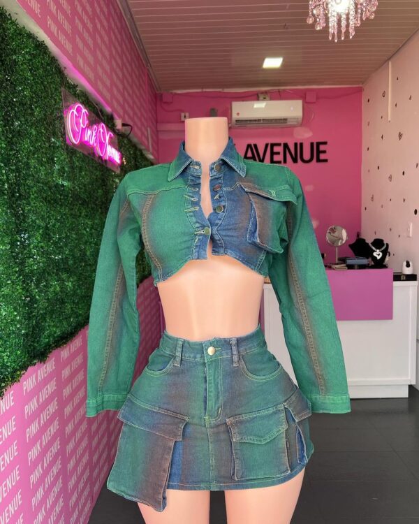 Blue/Green Denim Skirt Set - Image 2