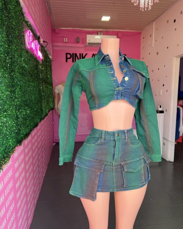 Blue/Green Denim Skirt Set - Image 4