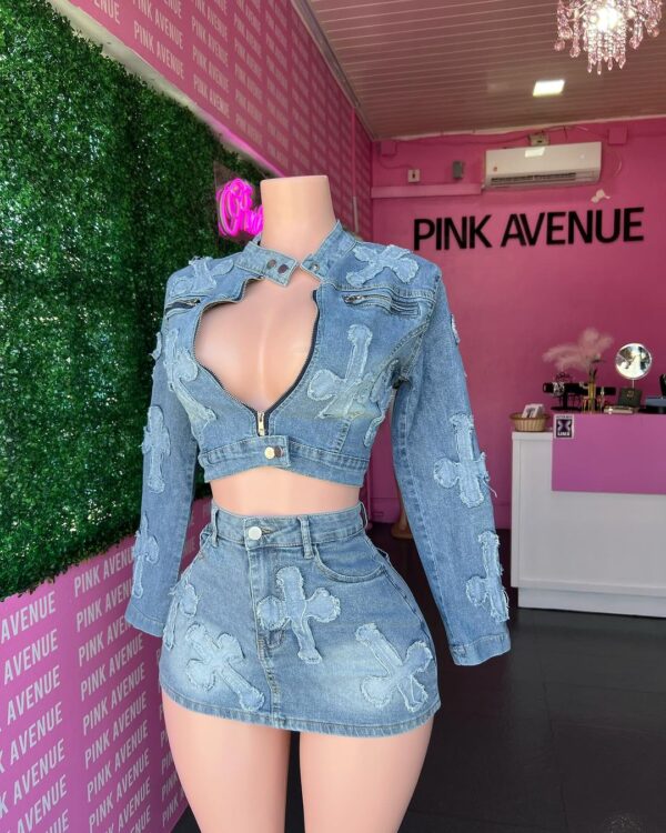Crossed Denim Skirt Set - Image 2