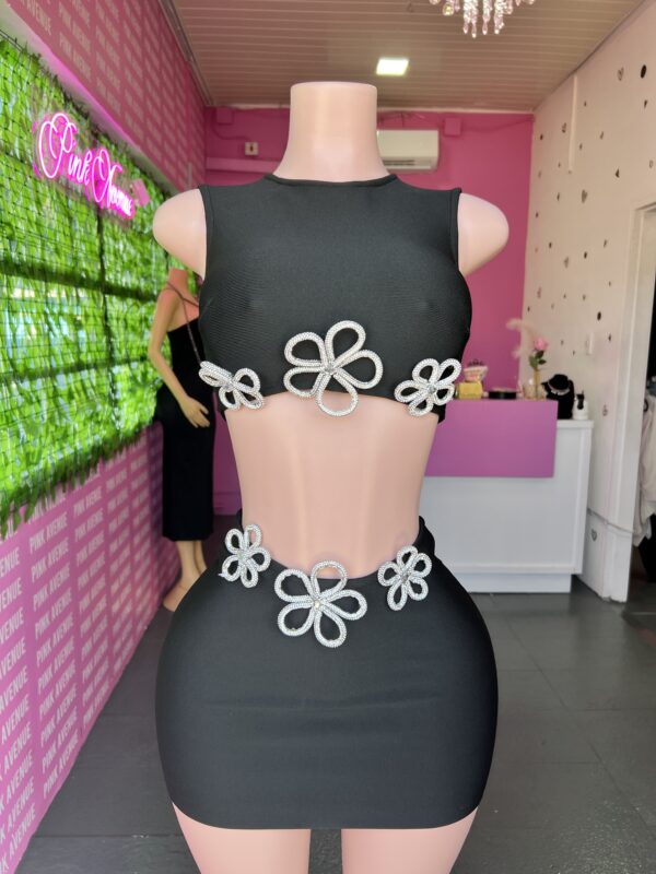 Black Flowered Skirt Set