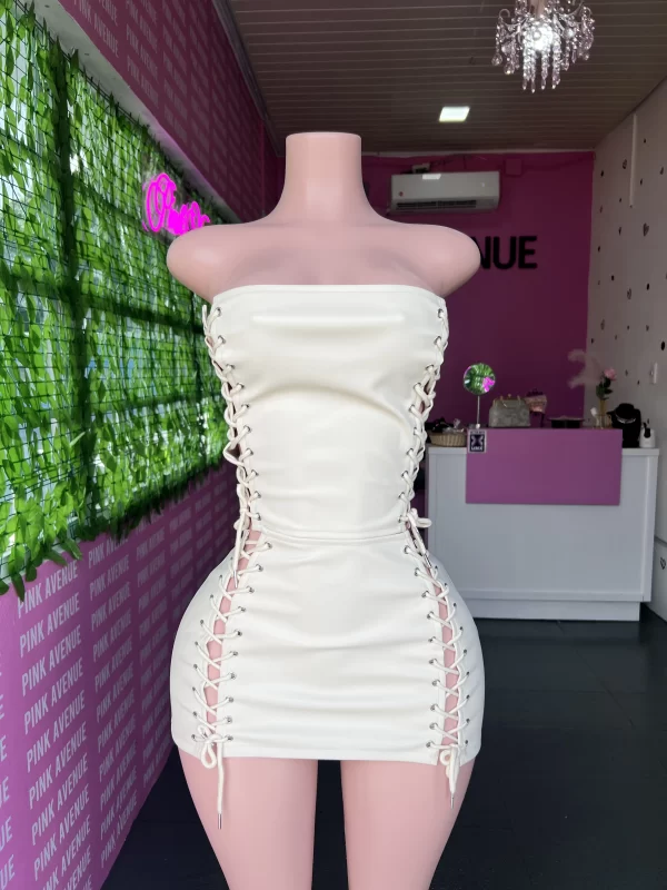 Cream Leather Skirt Set