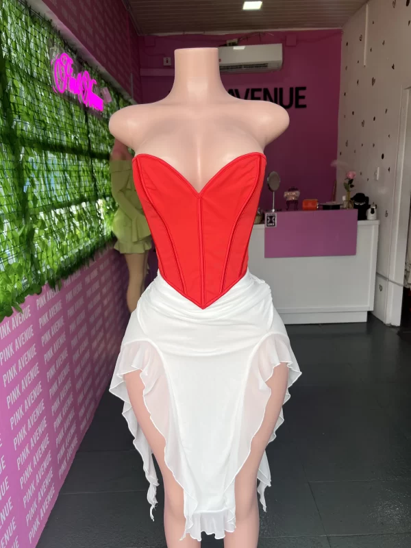 Red White Skirt Set