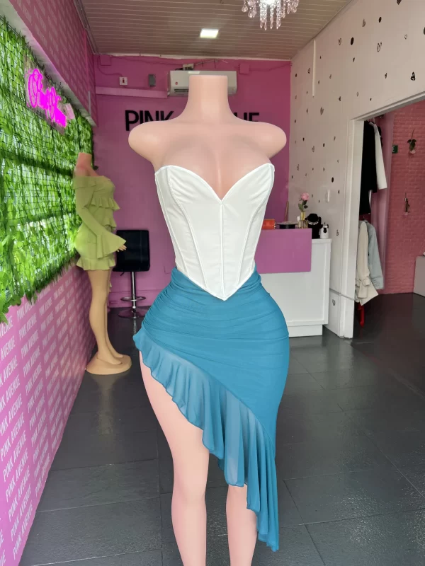 White Blue Skirt Set - Image 3