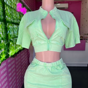 Zip-Up Cropped Top and Mini Skirt Set