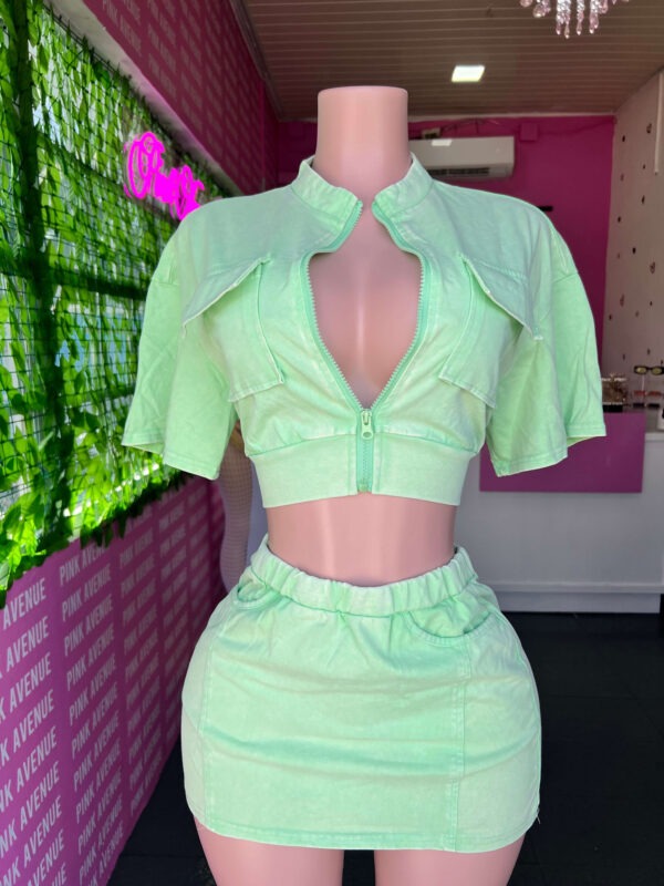Zip-Up Cropped Top and Mini Skirt Set