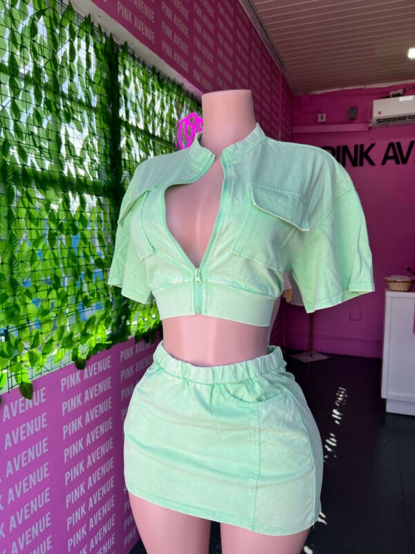 Zip-Up Cropped Top and Mini Skirt Set - Image 2