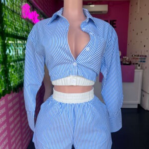 Striped Crop Shirt and Shorts Set