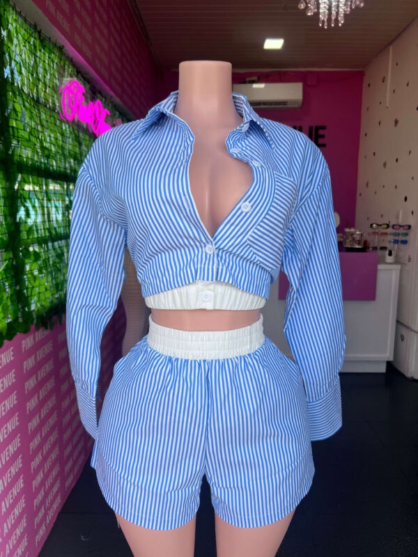 Striped Crop Shirt and Shorts Set