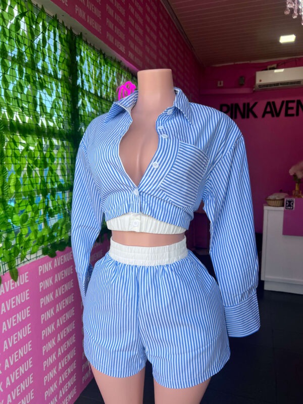 Striped Crop Shirt and Shorts Set