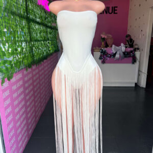 White Strapless Tassel Dress
