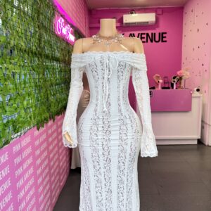 White Lace Off-Shoulder Maxi Dress