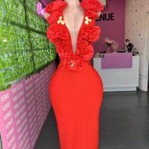 Red & Gold Floral Bandage Dress