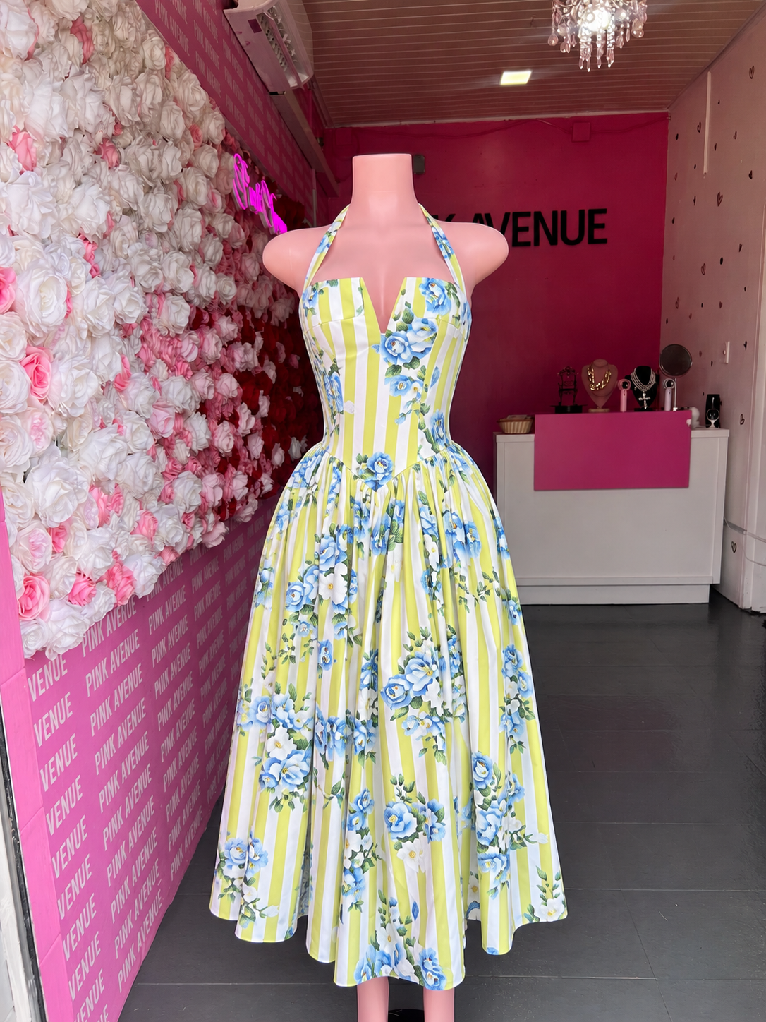 Floral Stripe Halter Corset Dress - Image 6