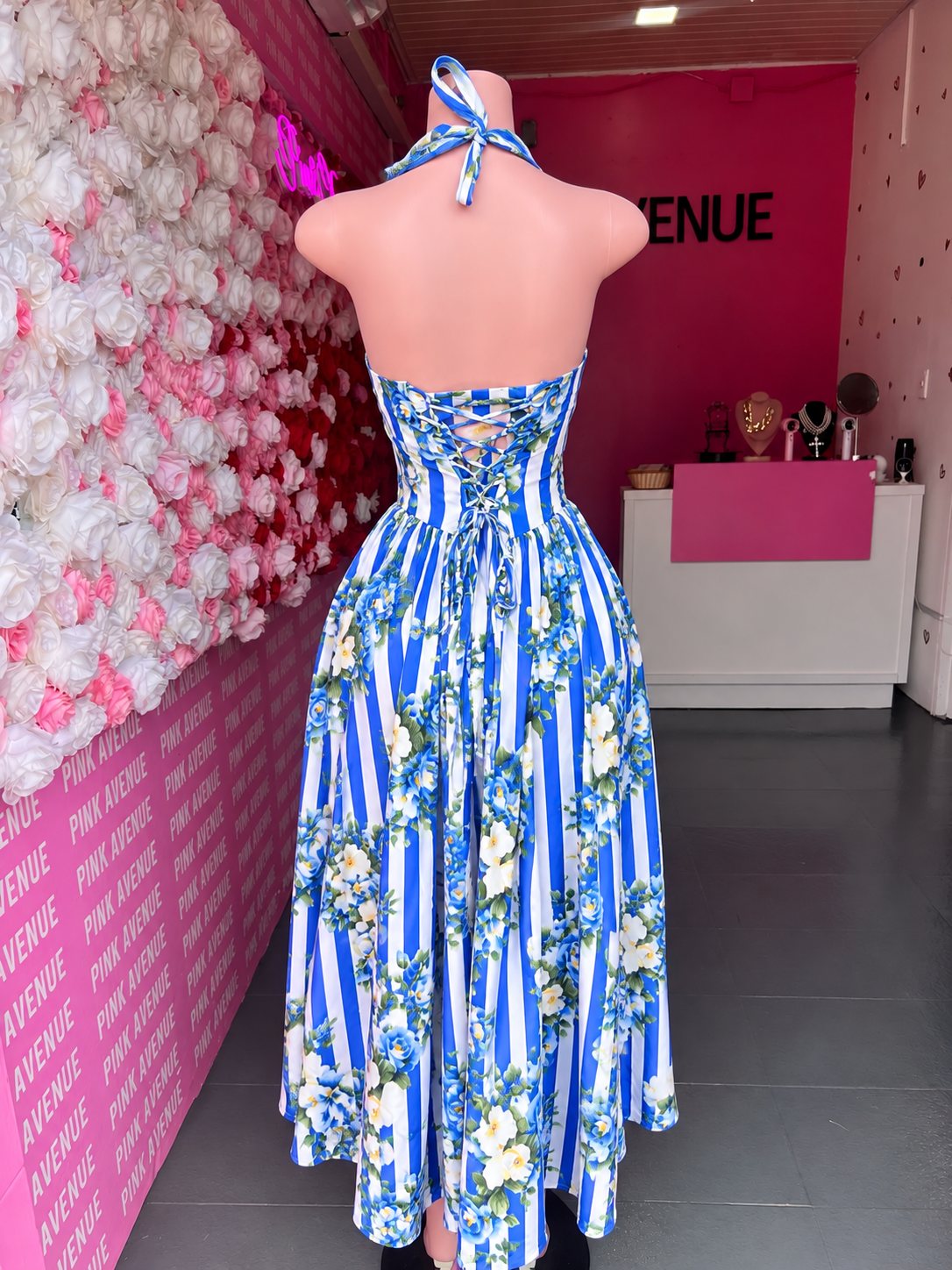 Floral Stripe Halter Corset Dress - Image 5