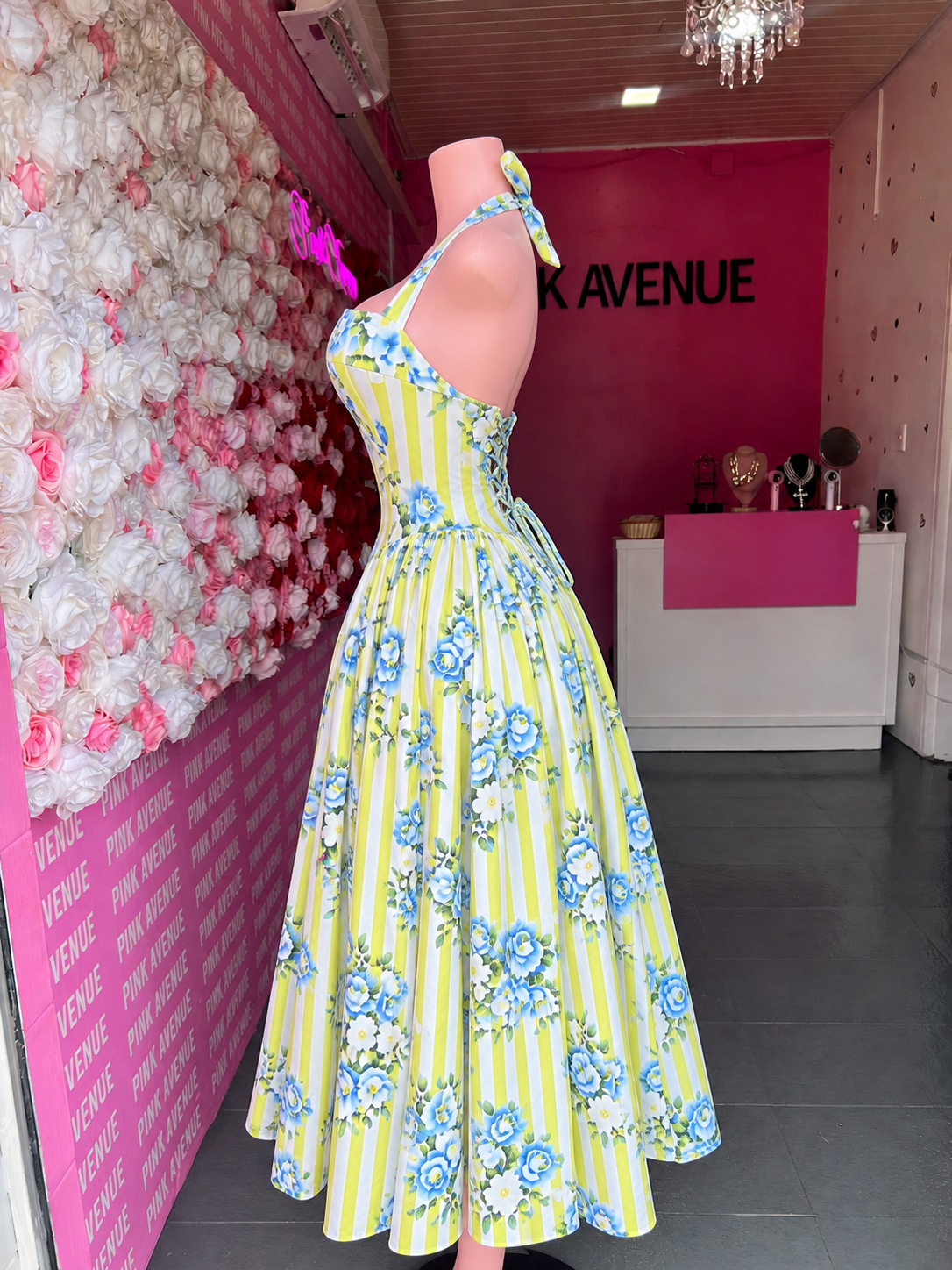 Floral Stripe Halter Corset Dress - Image 7