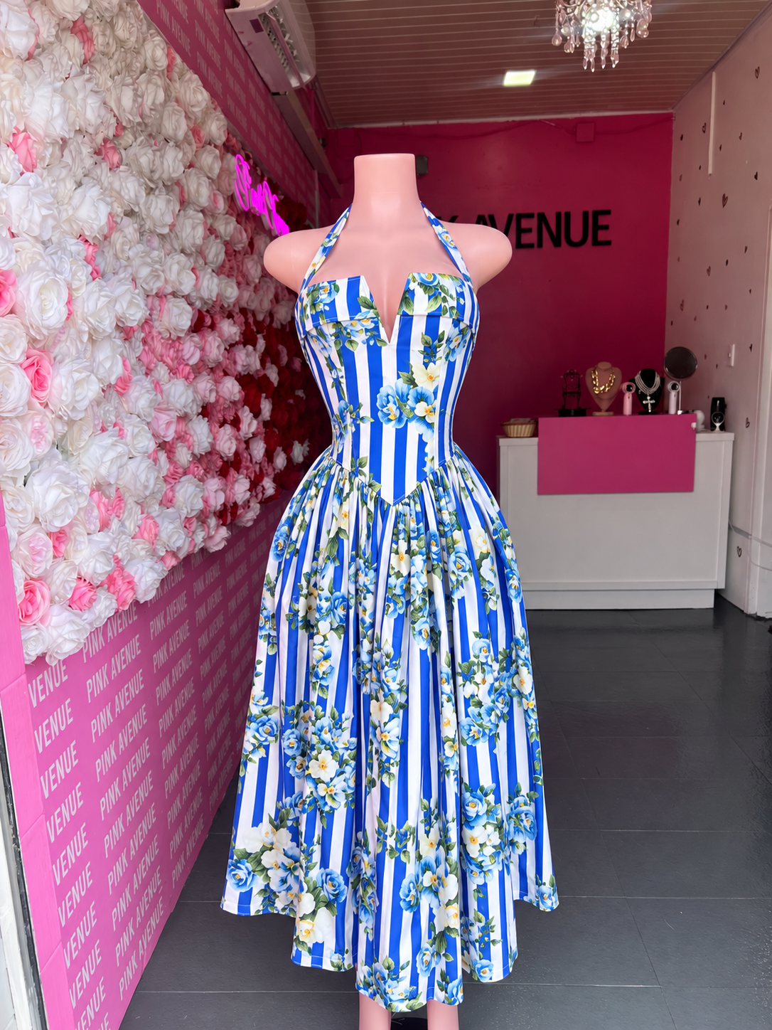 Floral Stripe Halter Corset Dress - Image 4