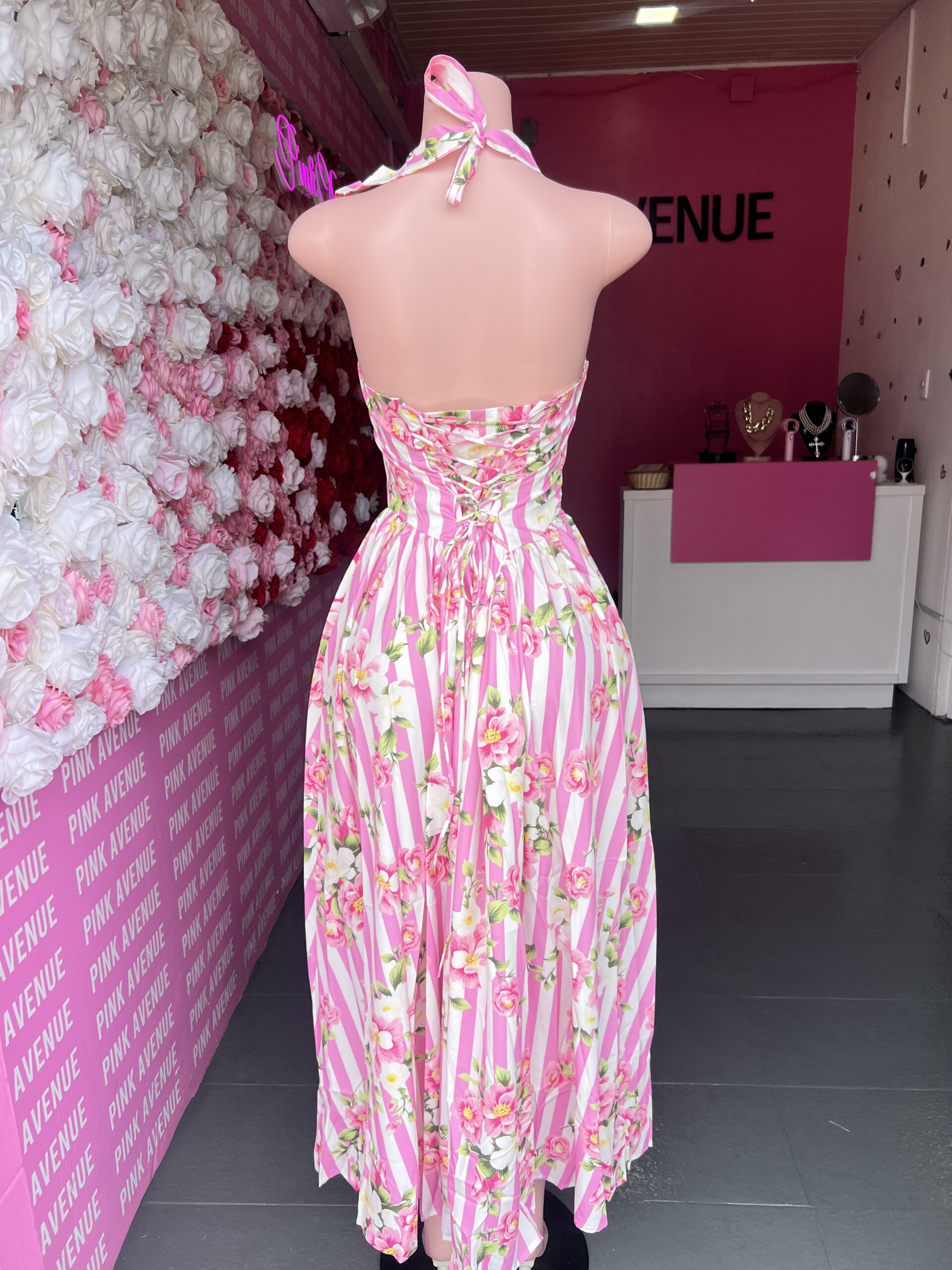 Floral Stripe Halter Corset Dress - Image 3